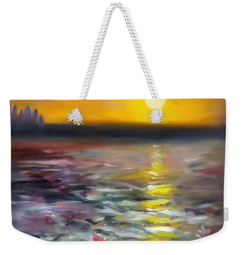 Sunset Weekender Tote Bag featuring the painting Lily Sunset 3 by Gina De Gorna