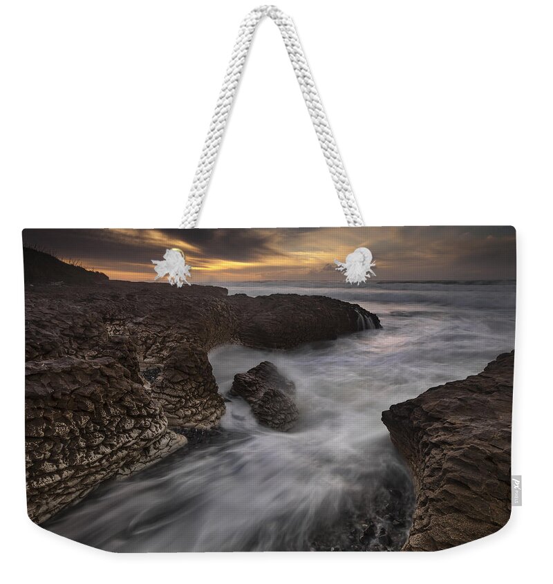 535896 Weekender Tote Bag featuring the photograph Limestone Rocks And Waves On Paterau by Colin Monteath