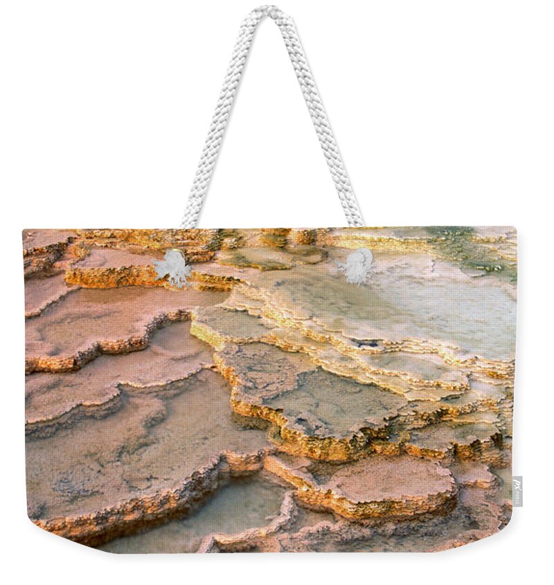 North America Weekender Tote Bag featuring the photograph Limestone Terraces Yellowstone National Park by Dave Welling