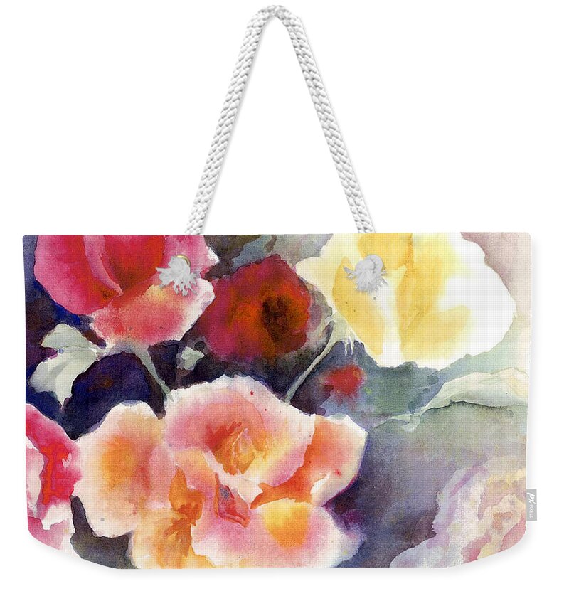 Roses Weekender Tote Bag featuring the painting Roses in the Garden by Maria Hunt