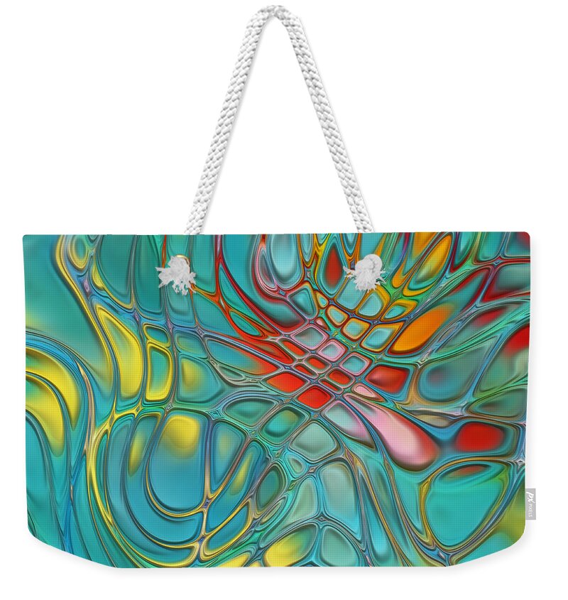 Multicolors Weekender Tote Bag featuring the digital art Lines and Circles -p07c08 by Variance Collections