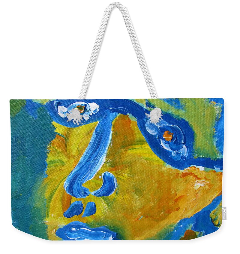 Blue Weekender Tote Bag featuring the painting Lion Eyes by Shea Holliman
