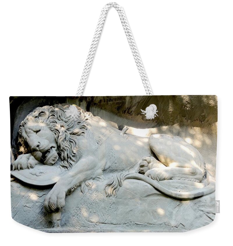 Europe Weekender Tote Bag featuring the photograph Lion Monument in Lucerne Switzerland by Marilyn Burton