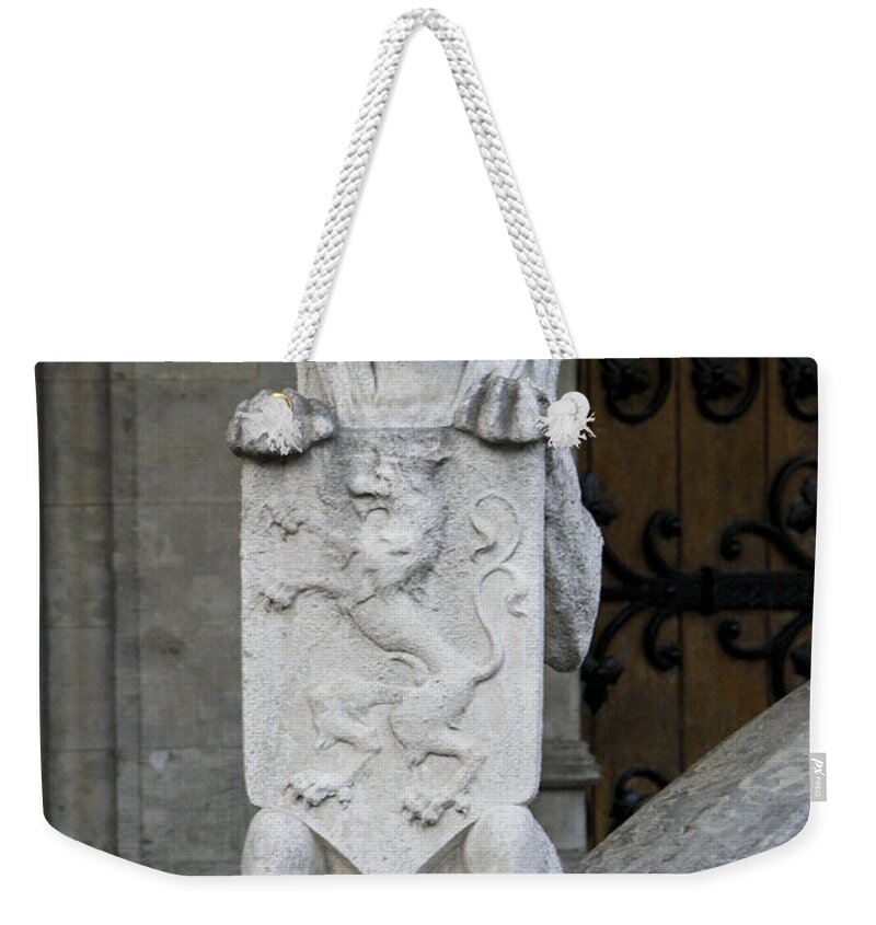 Brussels Weekender Tote Bag featuring the photograph Lion Sculpture by Brian Kamprath
