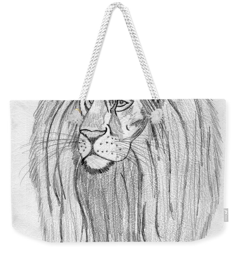 Lion Pencil Weekender Tote Bag featuring the drawing Lion by Susan Turner Soulis