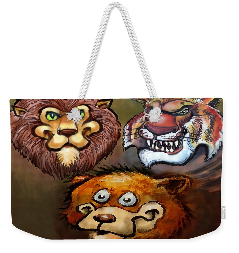 Lion Weekender Tote Bag featuring the painting Lions and Tigers and Bears Oh My by Kevin Middleton