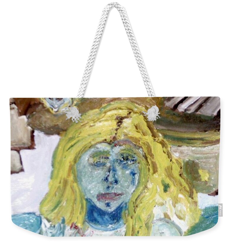 Girl Weekender Tote Bag featuring the painting Little Girl Drawing by Shea Holliman
