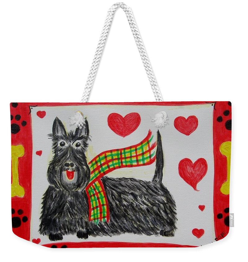 Scottie Weekender Tote Bag featuring the painting Little Lassie by Diane Pape