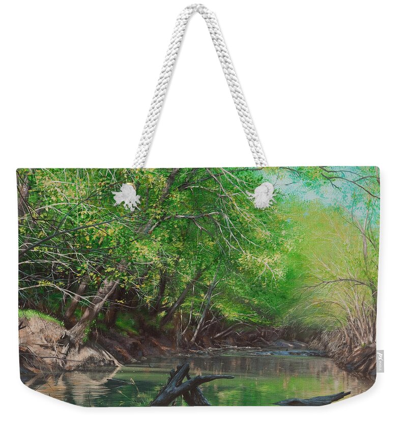 Little Red River Weekender Tote Bag featuring the painting Little Red Morning by Glenn Pollard