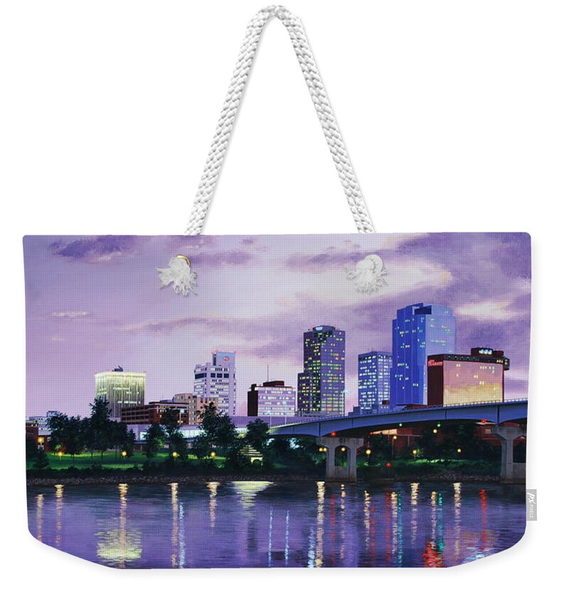Little Rock Weekender Tote Bag featuring the painting Little Rock Skyline by Glenn Pollard