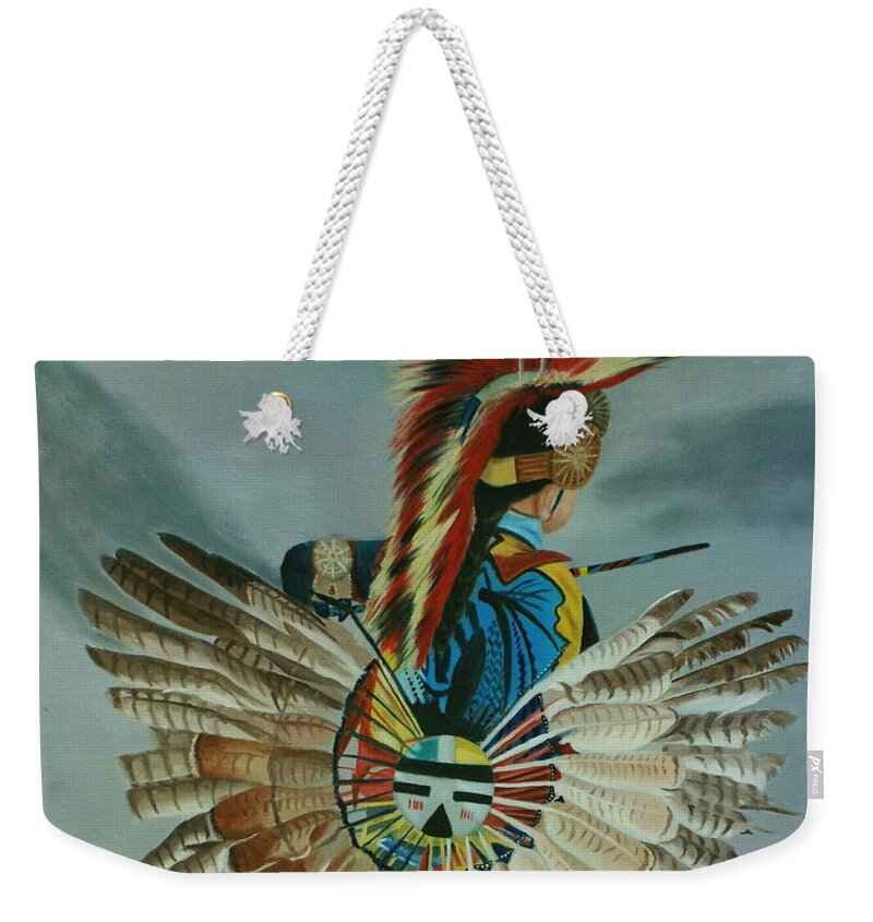 Cherokee Weekender Tote Bag featuring the painting Little Warrior by Jill Ciccone Pike