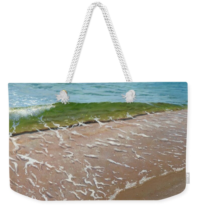 Painting Weekender Tote Bag featuring the painting Little wave by Ellen Paull