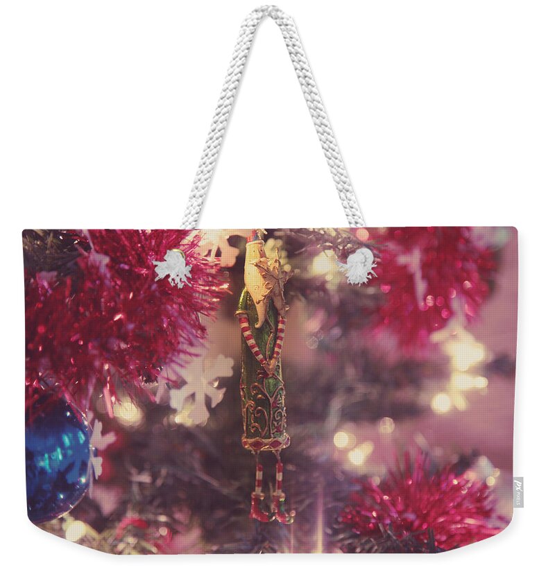 Christmas Weekender Tote Bag featuring the photograph Little Wooden Santa by Toni Hopper