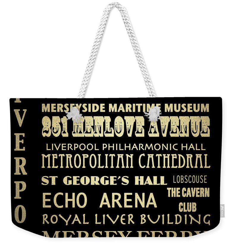 Liverpool Weekender Tote Bag featuring the digital art Liverpool England Famous Landmarks by Patricia Lintner