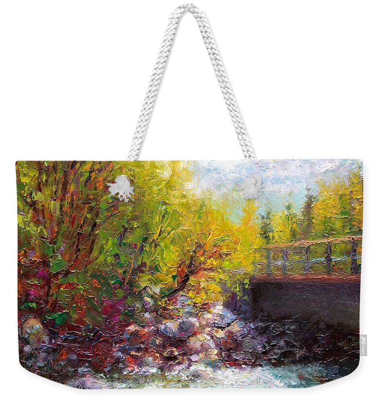 Impressionism Weekender Tote Bag featuring the painting Living Water - bridge over Little Su River by Talya Johnson