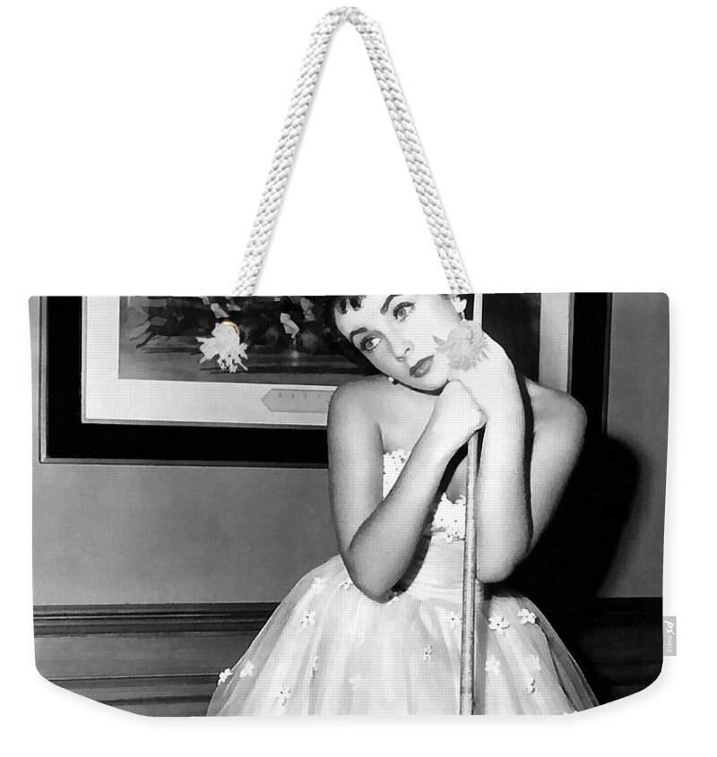 Liz Taylor Weekender Tote Bag featuring the digital art Liz Taylor Elizabeth Taylor by Studio Photograph