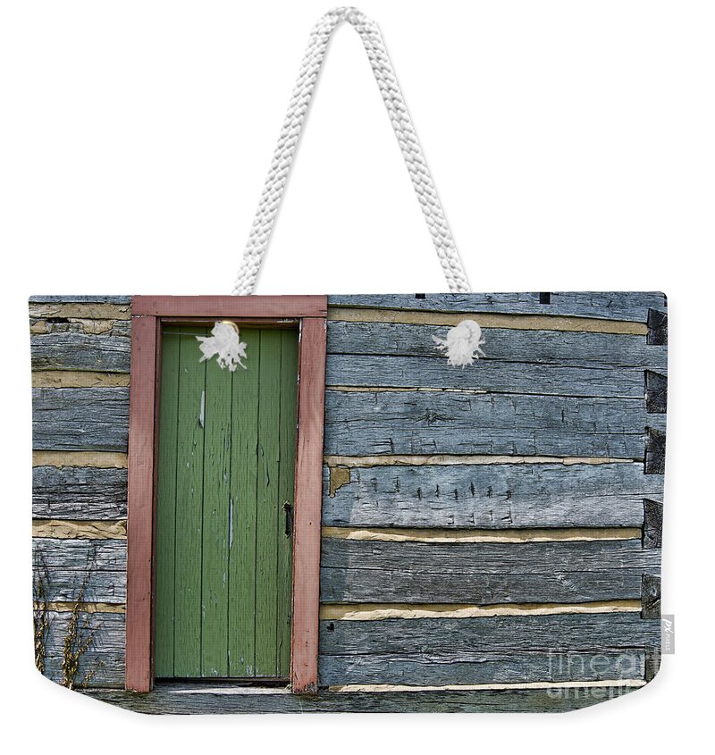 Log Cabin Weekender Tote Bag featuring the photograph Log Cabin Door by David Arment