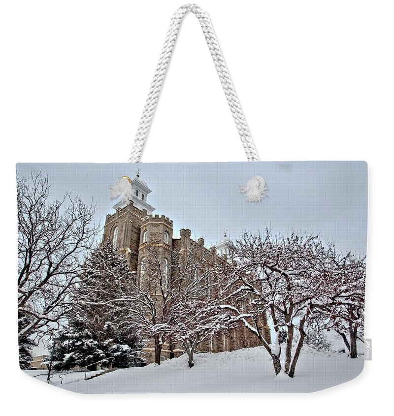 Logan Weekender Tote Bag featuring the photograph Logan Temple Winter by David Andersen