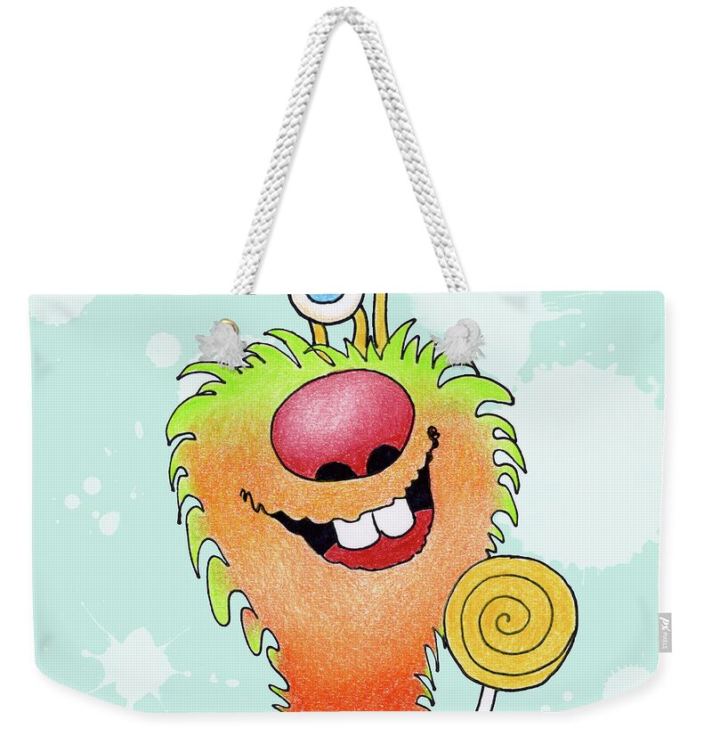 Color Pencil Weekender Tote Bag featuring the painting Lolli Pop Monster by Annie Troe