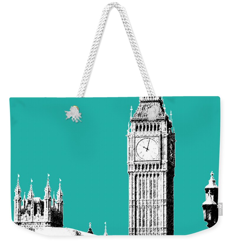 Architecture Weekender Tote Bag featuring the digital art London Skyline Big Ben - Teal by DB Artist