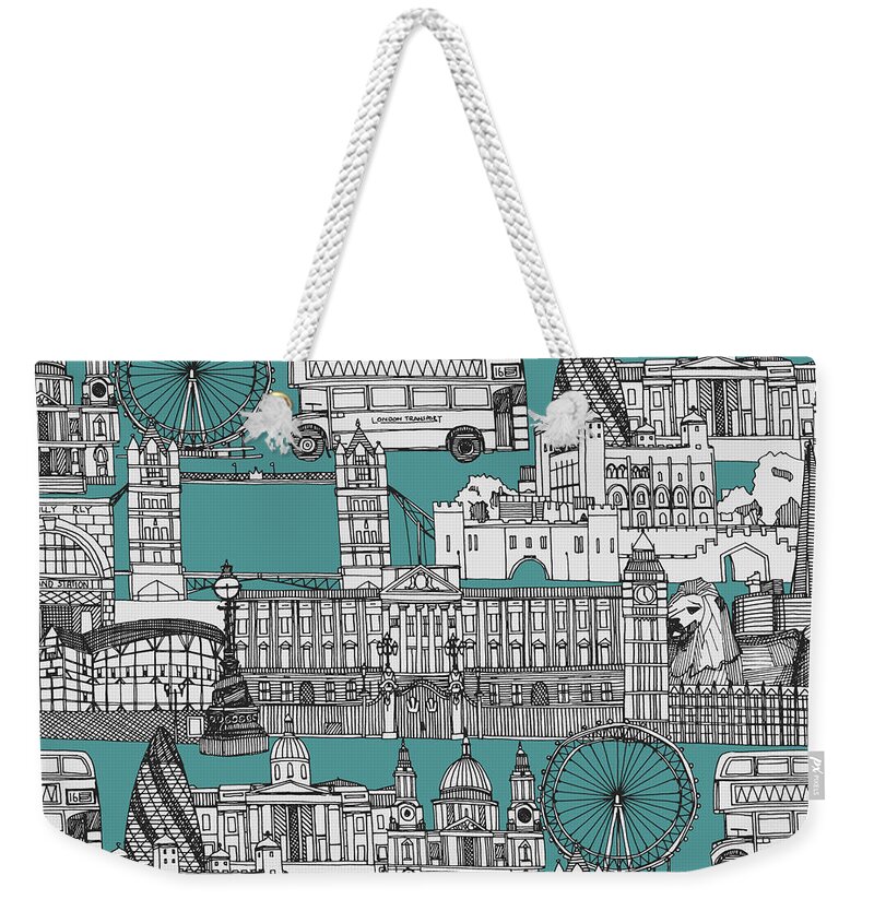 Includes The Tower Of London Weekender Tote Bag featuring the drawing London toile blue by MGL Meiklejohn Graphics Licensing