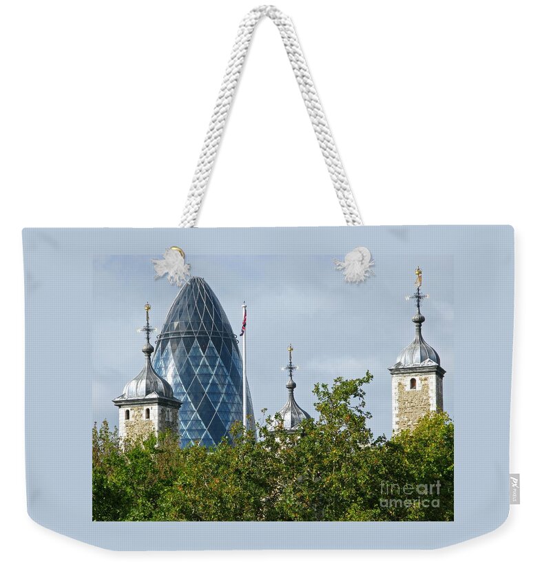 London Towers By Ann Horn Weekender Tote Bag featuring the photograph London Towers by Ann Horn