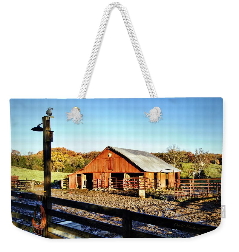 Autumn Weekender Tote Bag featuring the photograph Lone Star Barn II by Cricket Hackmann