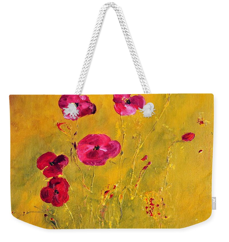 Abstract Weekender Tote Bag featuring the painting Lonely Poppies by Teresa Wegrzyn