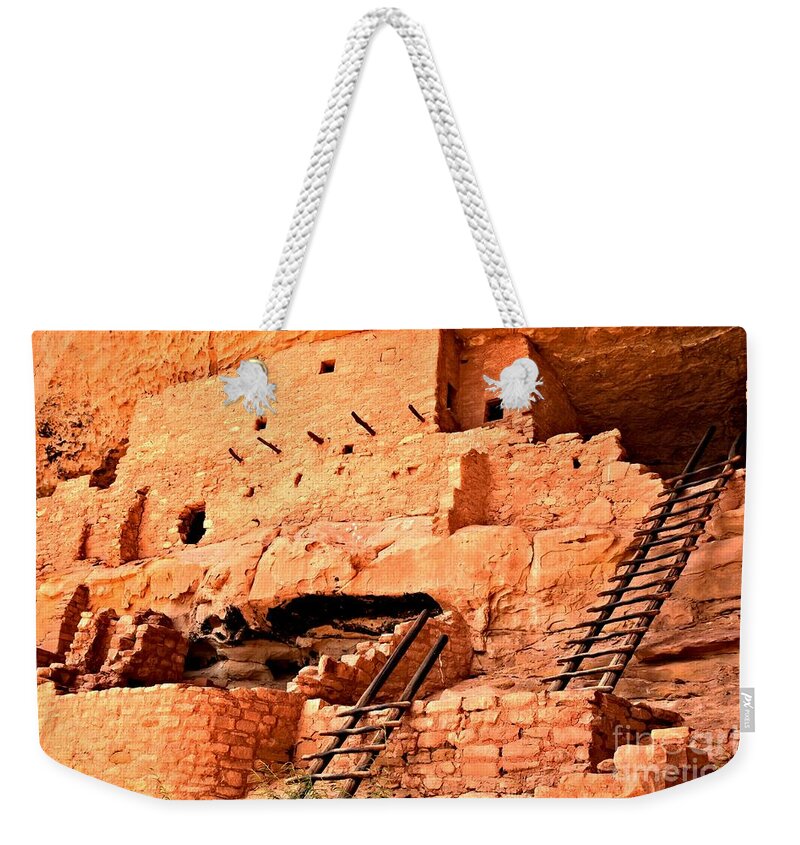 Mesa Verde Weekender Tote Bag featuring the photograph Long House Ladders by Adam Jewell