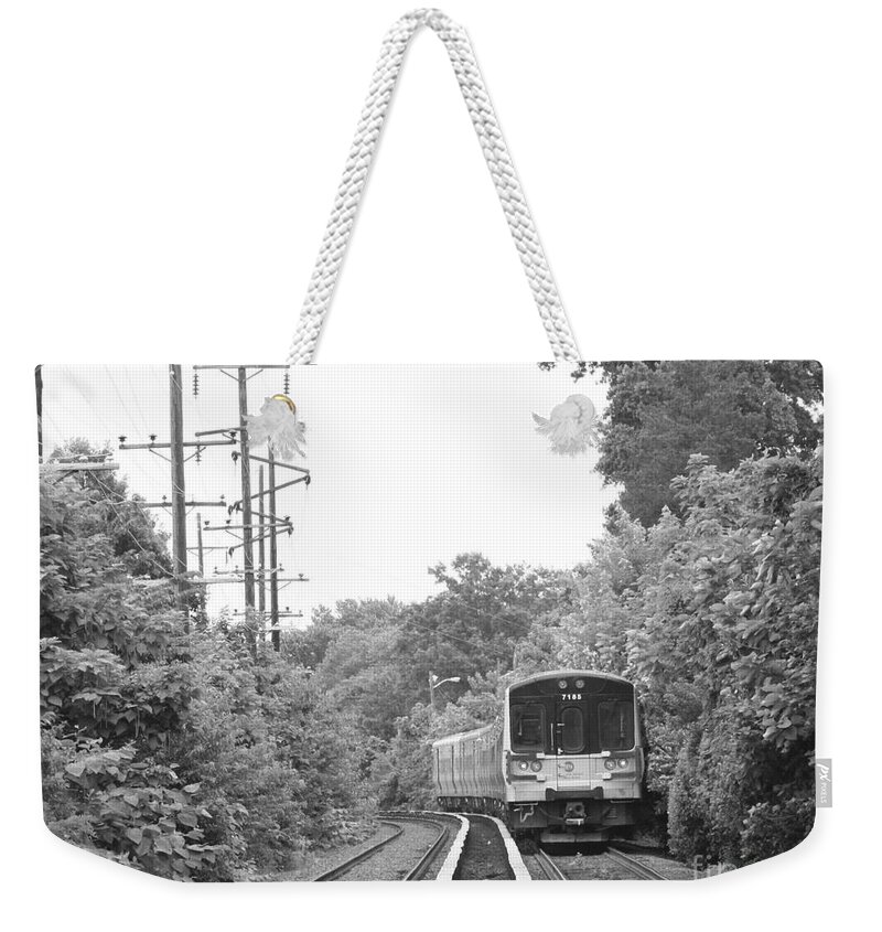 Long Island Railroad Pulling Into Station Weekender Tote Bag featuring the photograph Long Island Railroad Pulling into Station by John Telfer