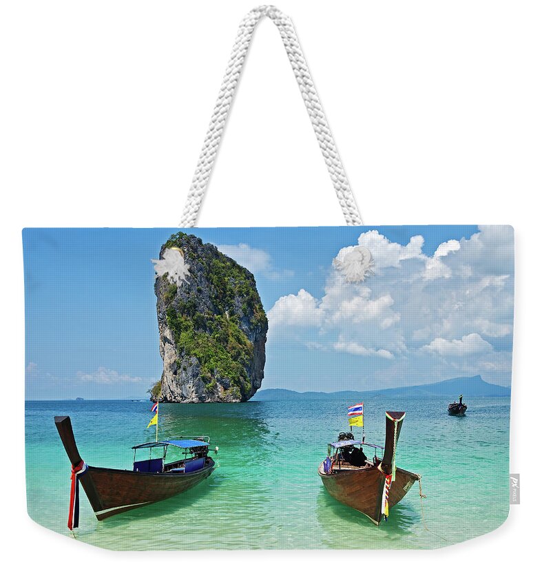 Tranquility Weekender Tote Bag featuring the photograph Long Tail Boats, Koh Poda, Krabi by John W Banagan