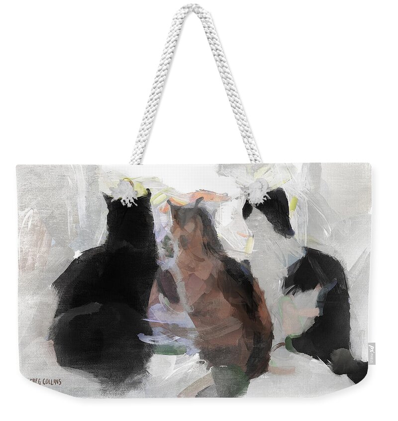 Cats Weekender Tote Bag featuring the painting Longing by Greg Collins