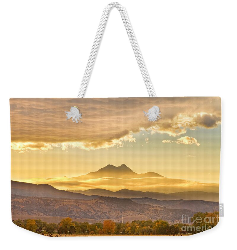 Longs Peak Weekender Tote Bag featuring the photograph Longs Peak Autumn Sunset by James BO Insogna
