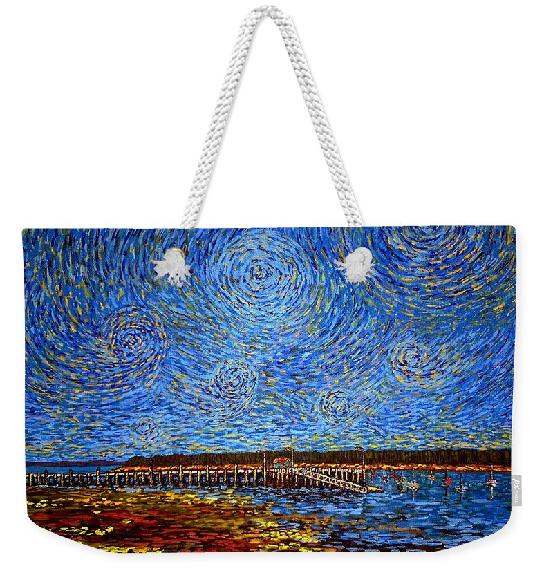 St. Andrews Weekender Tote Bag featuring the painting Looking East - St Andrews Wharf 2013 by Michael Graham