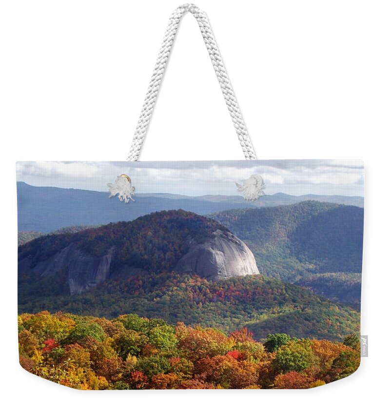 Landscapes. Printscapes Weekender Tote Bag featuring the photograph Looking Glass Rock and Fall Folage by Duane McCullough