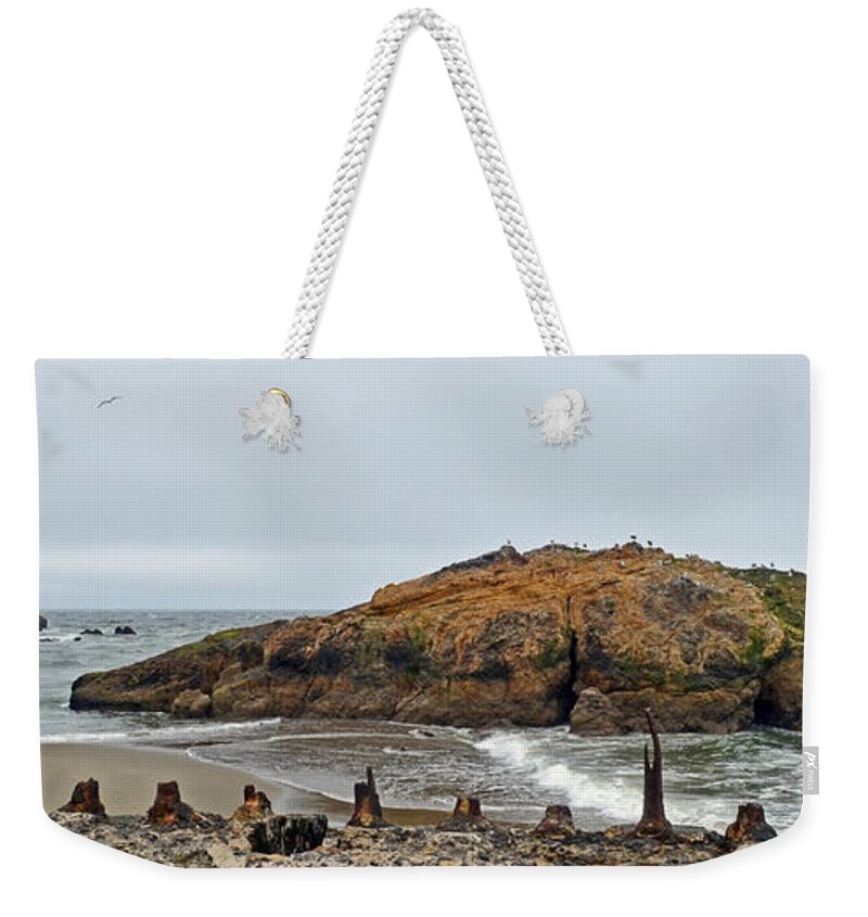 Looking Out Weekender Tote Bag featuring the photograph Looking out on the Pacific Ocean from the Sutro Bath Ruins in San Francisco by Jim Fitzpatrick