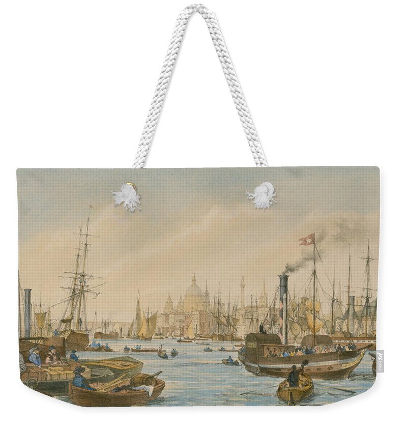 William Parrot Weekender Tote Bag featuring the painting Looking towards London Bridge by William Parrot