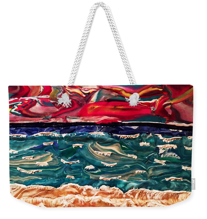 Beach Weekender Tote Bag featuring the mixed media Lori's Paradise by Deborah Stanley