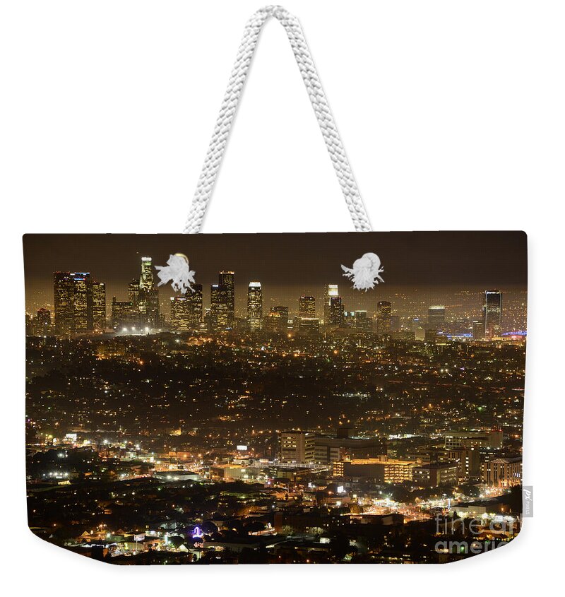 Los Angeles Weekender Tote Bag featuring the photograph Los Angeles At Night by Bob Christopher