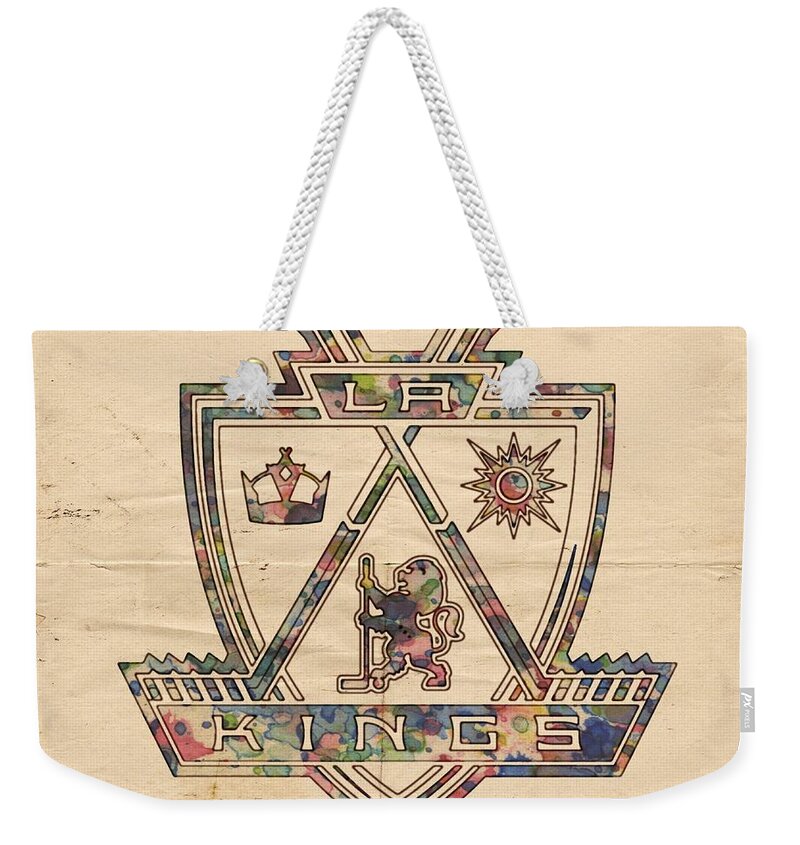 Los Angeles Kings Weekender Tote Bag featuring the painting Los Angeles Kings Hockey Poster by Florian Rodarte
