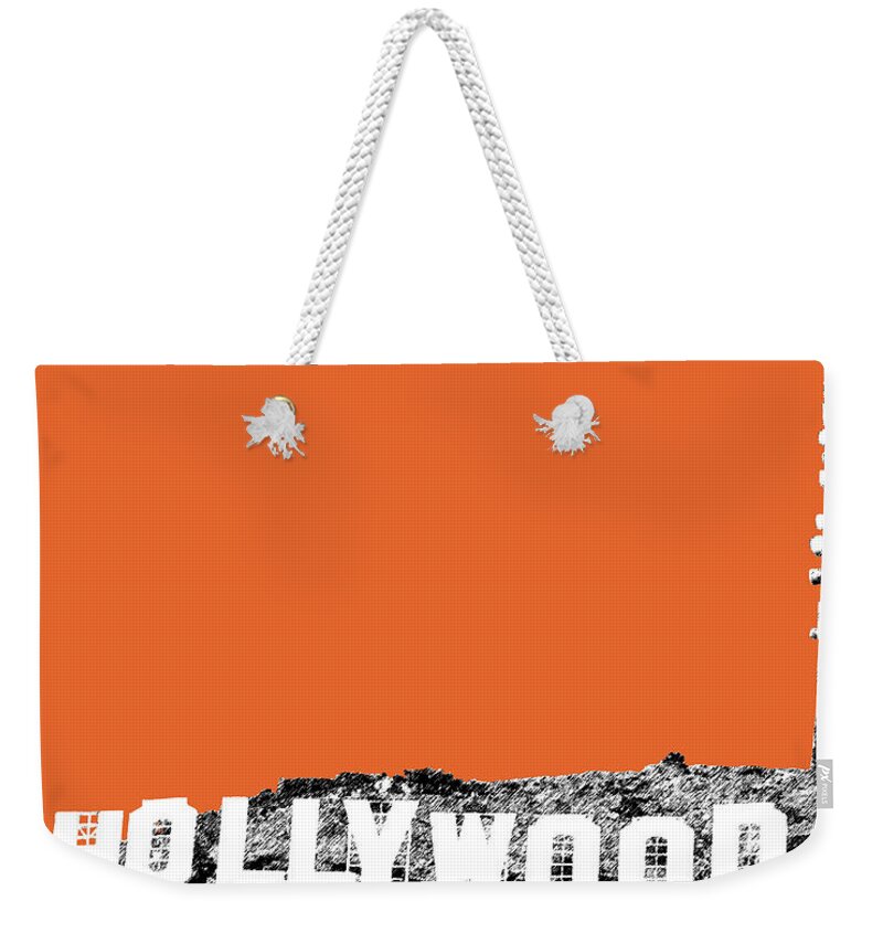 Architecture Weekender Tote Bag featuring the digital art Los Angeles Skyline Hollywood - Coral by DB Artist