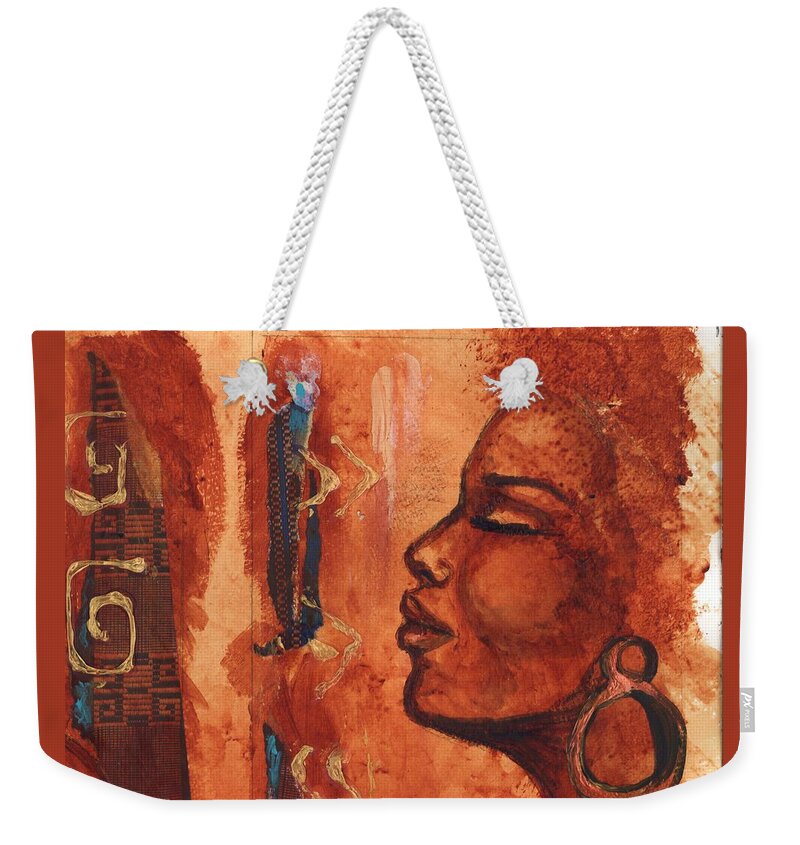 Woman Weekender Tote Bag featuring the painting Lost in Pleasant Thoughts by Alga Washington