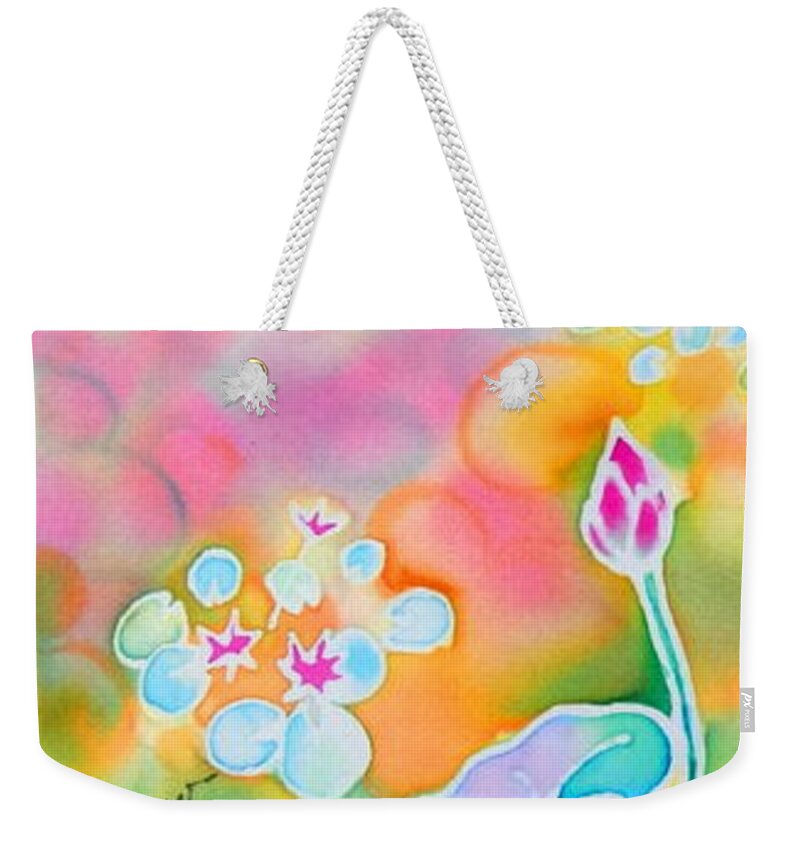 Cat Weekender Tote Bag featuring the painting Lotus pond by Hisayo OHTA
