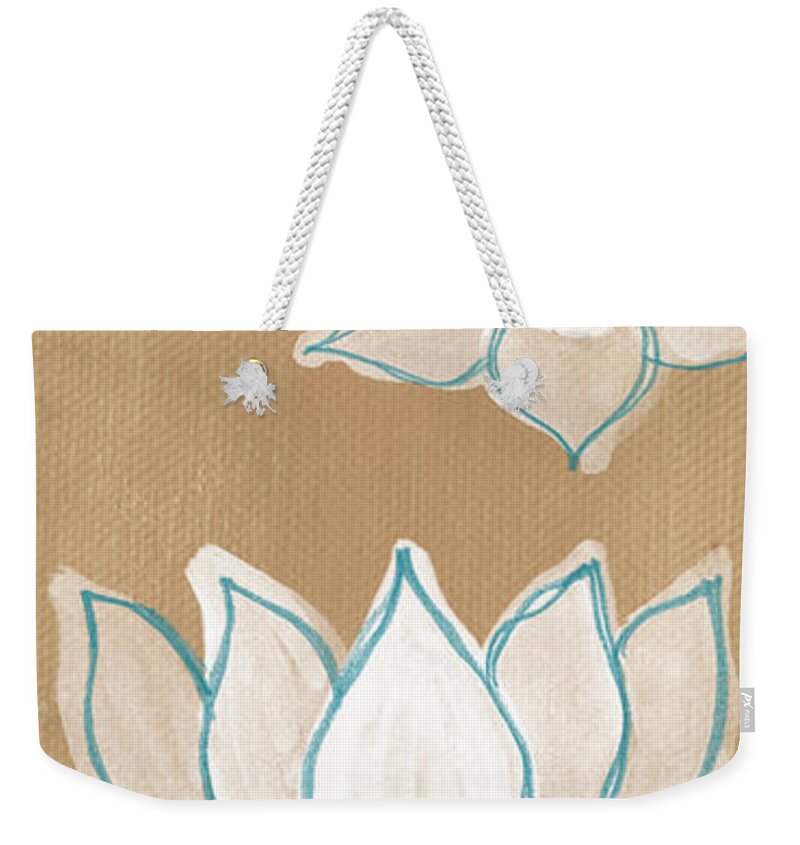 Serenity Weekender Tote Bag featuring the painting Lotus Serenity by Linda Woods