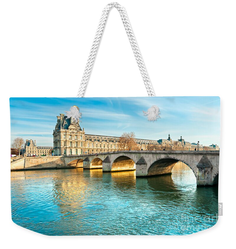 Anniversary Weekender Tote Bag featuring the photograph Louvre Museum and Pont Royal - Paris by Luciano Mortula