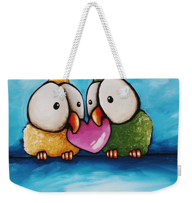 Big Eyes Weekender Tote Bag featuring the painting Love birds by Lucia Stewart