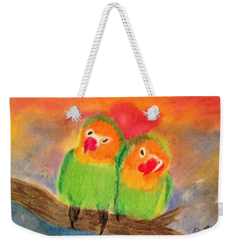 Lovebirds Weekender Tote Bag featuring the pastel Love is on the Rise by Renee Michelle Wenker