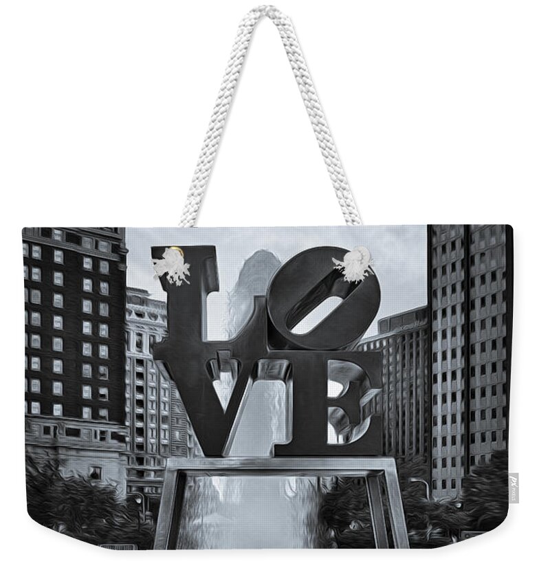 Love Weekender Tote Bag featuring the photograph Love Park BW by Susan Candelario