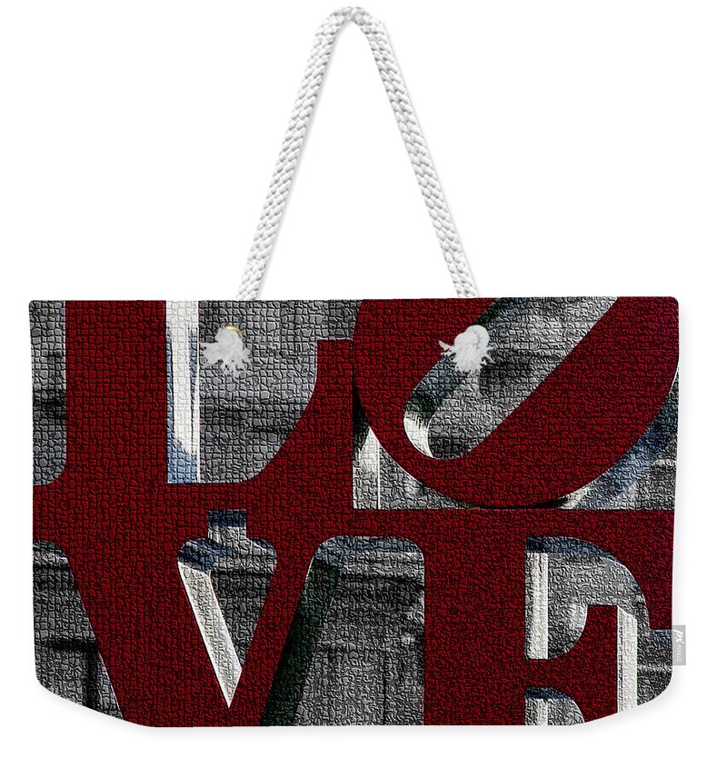 Love Philadelphia Red Mosaic Weekender Tote Bag featuring the photograph Love Philadelphia Red Mosaic by Terry DeLuco