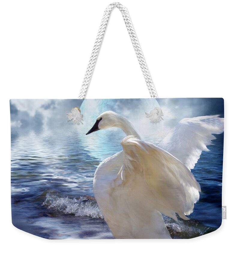 Swan Weekender Tote Bag featuring the mixed media Love Swept by Carol Cavalaris